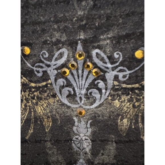 Express Y2K Black Gold Baby Tee Punk Goth Grunge Medium Sheer Inscription Vtg - Picture 7 of 7